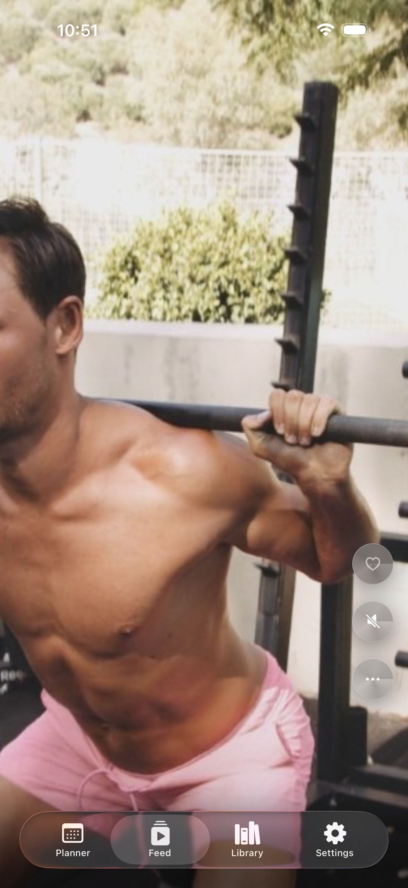 Your own feed — only workout clips