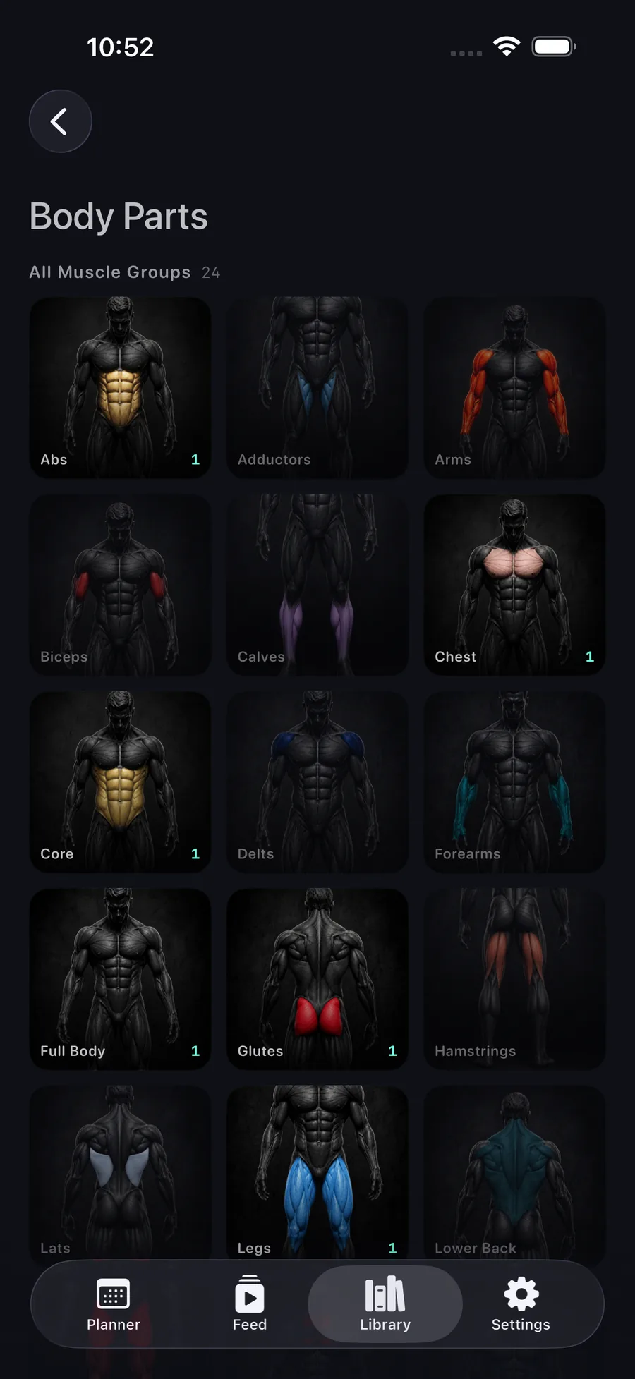 Nine muscle groups, sorted automatically